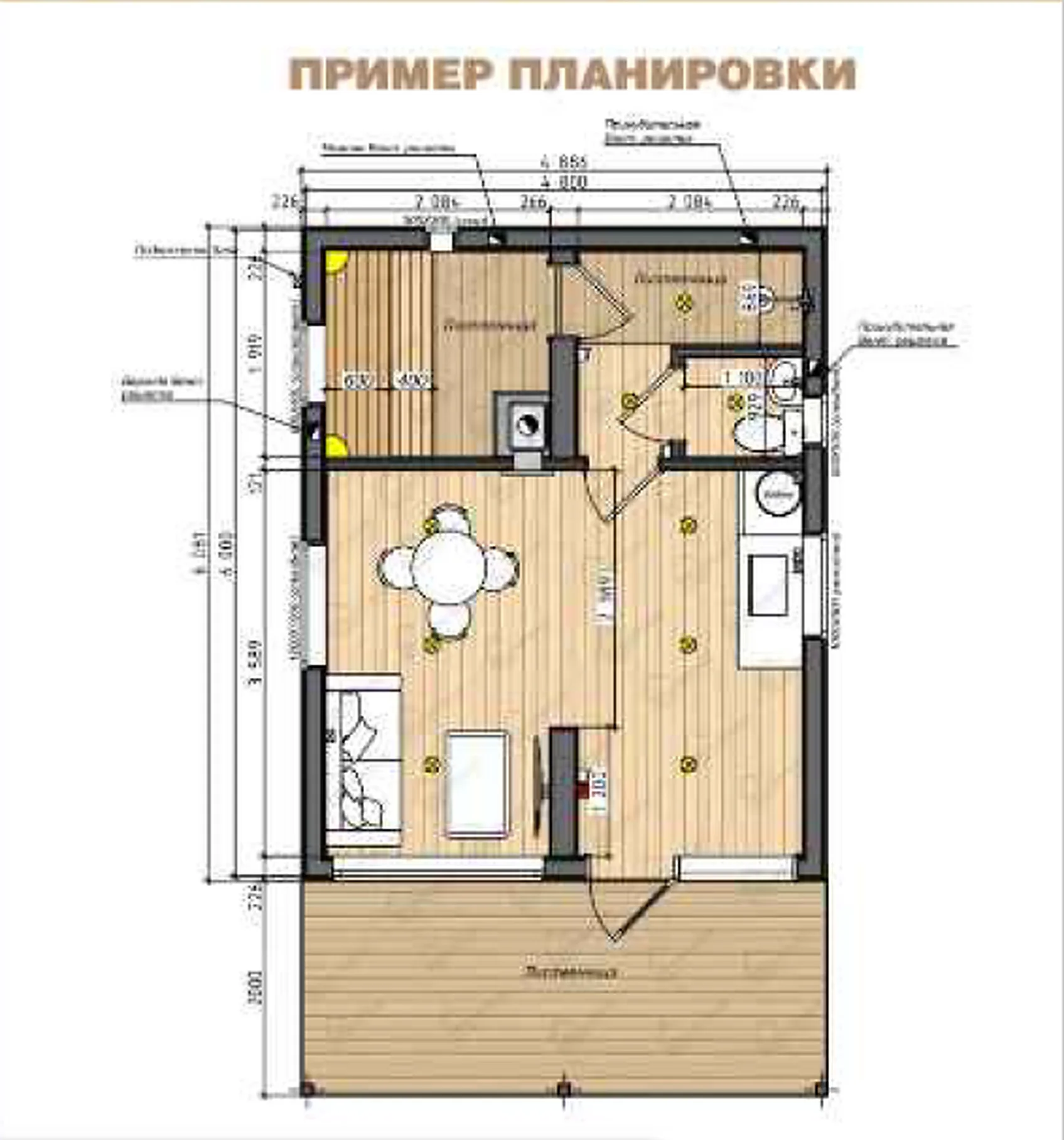 Планировка Барнхаус с террасой