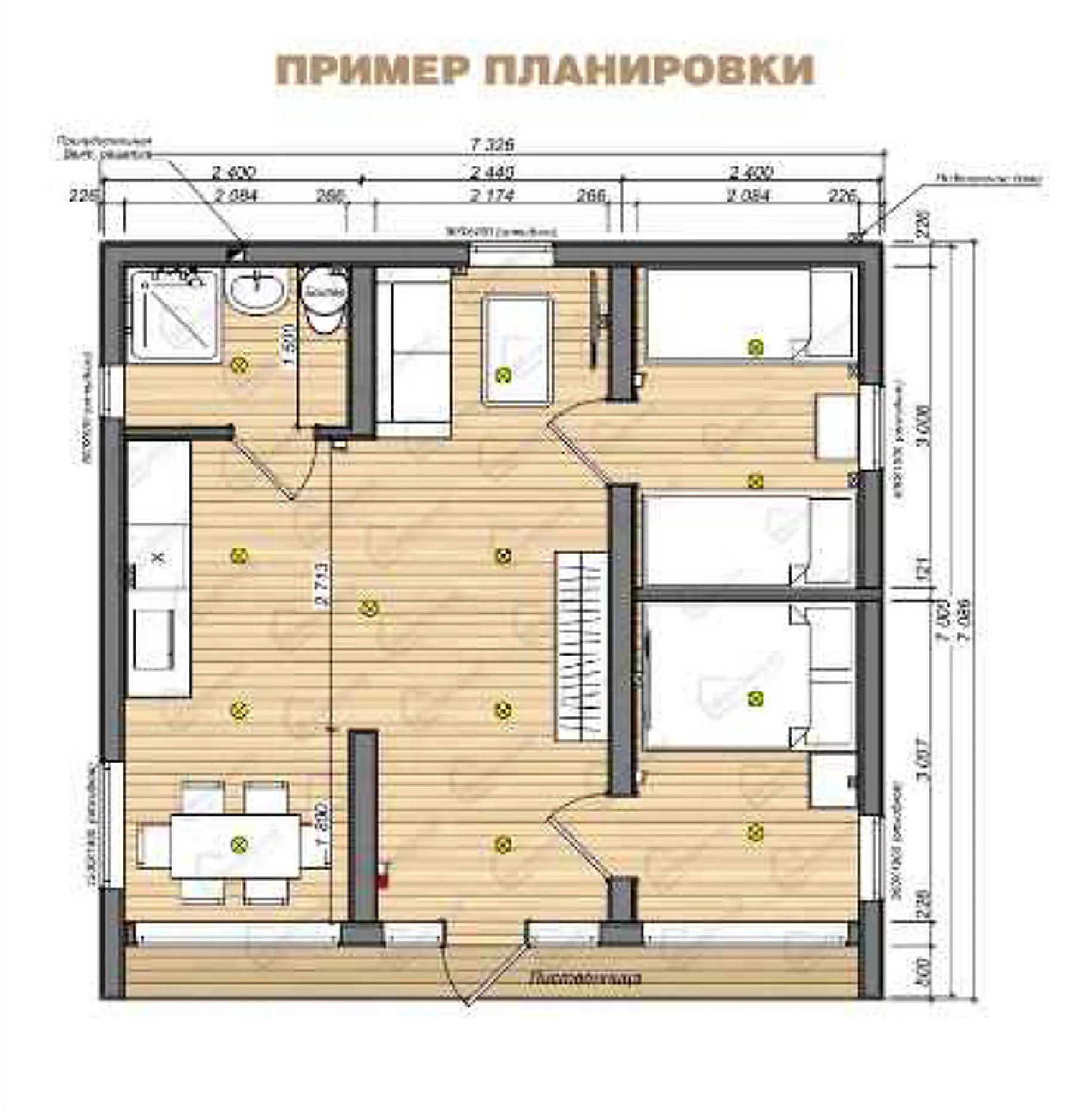 Планировка Трёхмодульный дом